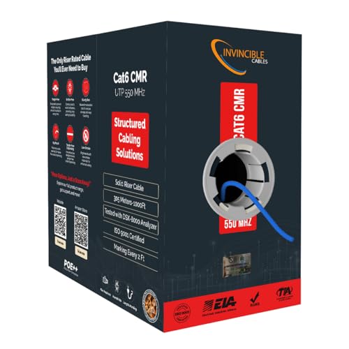 Cat6 Riser (CMR) 1000ft Cable | UL Certified, 100% Solid Copper, 550 MHz, 23AWG, 4 Pair, UTP | DSX-8000 Analyzer Tested Up to 100m | PoE++ (4PPoE) | Most Certified Cable in the Market (Blue)
