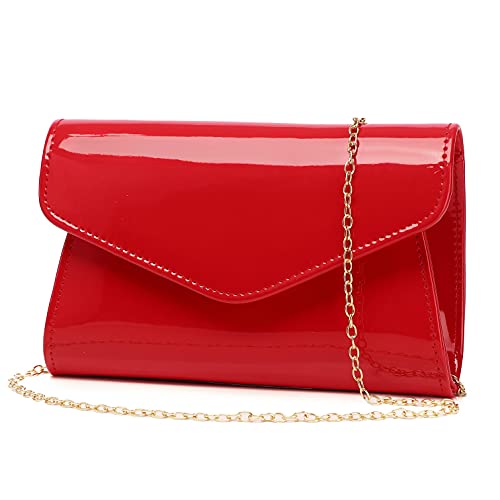 Pochette en cuir verni pour femme - Sac à main élégant à bandoulière pour Noël, mariage, bal de fin d'année, Rouge-b, standard