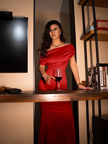 Ymduch Women's Elegant Sleeveless Off Shoulder Bodycon Long Formal Party Evening Dress Red #TOP5