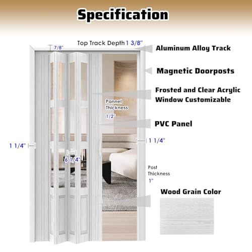 Concertina PVC-Falttüren, Innenbereich, weiße Eiche, Kunststoff, Akkordeon, Louvre, Scheune, Schlafzimmer-Türbeschläge, Schrank-Schiebetüren, 100 cm, 150 cm, 180 cm, 200 cm breit