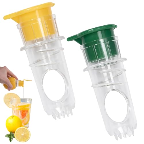 Lot de 2 presse-agrumes manuels avec couvercle, petit presse-agrumes, bec verseur pour jus d&rsquo;orange, jus de citron, cuisine, bar et autres scénarios (jaune et vert)