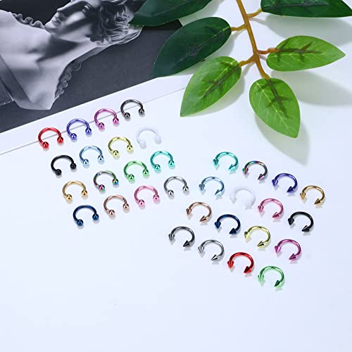 JOERICA 32PCS 16G Horseshoe Septum Rings Stainless Steel Nose Circular Barbells Rings Cartilage Tragus Helix Eyebrow Colorful Daith Earring Piercings Body Jewelry Ball/Arrow 8mm 10mm2
