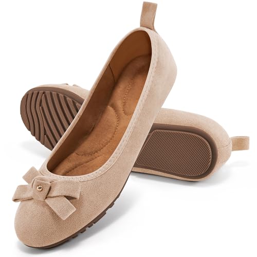 Image of Ecetana Women's Ballet Flats Comfortable Round Toe Foldable Slip-On Shoes | Portable Casual Bow Flats with Memory Foam Insole & Lightweight Non Slip Sole for Work Dressy Travel - All Day Comfort