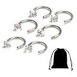 BDEPSTR 6 PCS Anillos de Nariz de Herradura en Acero Quirúrgico 316L - Piercing sin Hilo Push Pin con CZ - Adaptable para Septum, Labio, Ceja, Helix, Daith - Joyería para Mujer y Hombre 8mm