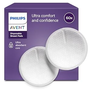 Philips Avent Discos absorbentes desechables – Núcleo con triple capa absorbente, a prueba de fugas, suave textura de panal, ultrafinos y discretos, envueltos individualmente, 60 unidades, SCF254/61