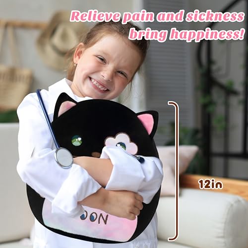 Image of Easfan Get Well Soon Stuffed Cat Plush Pillow, Cozy Black Kitty Snuggle Soft Toy with Rainbow Belly, Gifts or Patients Girls Boys Women Men After Surgery, 12 inch