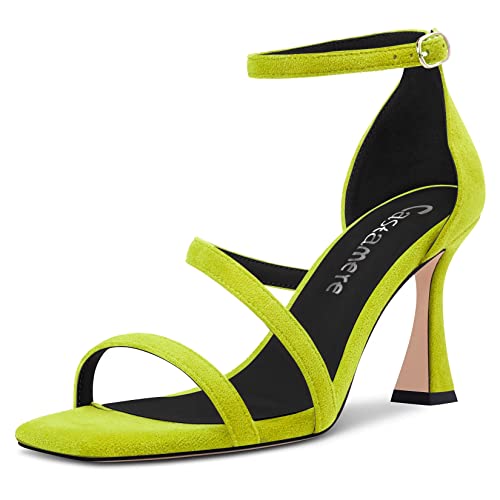Castamere Mujer Medio Heel Abierta Punta Sandalias Correa Tobillo de Boda Dress 8.5 CM Heels Verde Lima 39 EU
