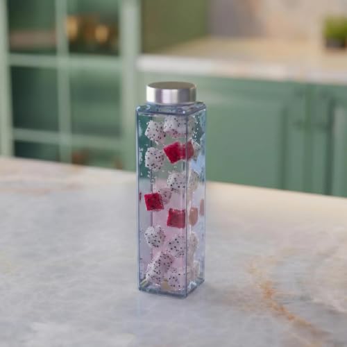 Image of CROCO JAR Wide Mouth Glass Water Bottle with Leak-Proof Airtight Double Layer Stainless Steel Lid for Water, Smoothie, Juices (750ML BLUE SILVER PK2)