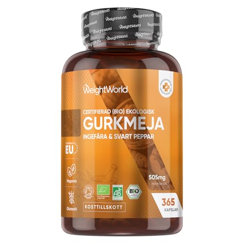 Ekologiska gurkmejekapslar - 365 gurkmejekapslar - 1 års förbrukning - Curcumapulver med ingefära och svartpeppar - Vegan - Ekologiskt certifierad - Alternativ till Curcuma Extraxt - Laktosfri