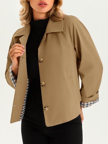Image of Tankaneo Womens Cropped Trench Coat Lightweight Single Breasted Jacket Fall Windbreaker Fashion Outerwear