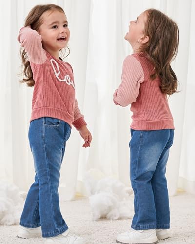 Image of Baby Toddler Girl Clothes Outfits Kids Sweatshirt Jeans Set Denim Pants Little Girls Clothes Toddler Outfit for Girls