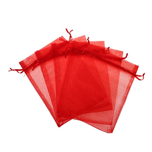KUPOO Pack of 50PCS 5x7 Organza Drawstring Gift Bag Pouch Wrap for Party/Game/Wedding (red)
