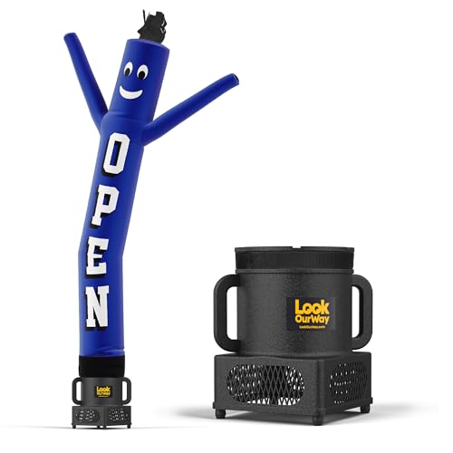Image of LookOurWay Air Dancers Inflatable Tube Man Set - 7ft Tall Wacky Waving Inflatable Dancing Tube Guy with Weather Resistant Blower Business Promotion - Open Blue