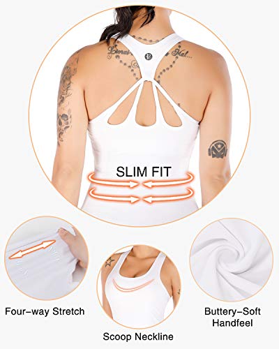 Image of RUNNING GIRL Workout Tops for Women,Strappy Back Black Top with Built in Bras Camisole Yoga Crop Tank Tops Padded