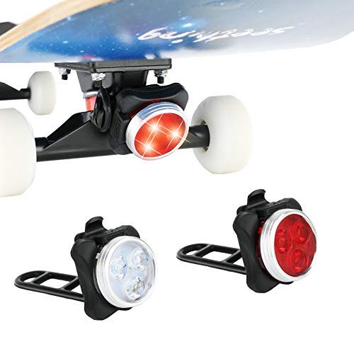 MoKo LED Skateboard Lights 2-Pack, Skateboard Lights for Night Riding Skateboard Front and Back Lights LED Lights for Longboards Skateboards Scooters Bike Lights USB Rechargeable, Black