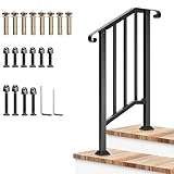 VIVOSUN Outdoor Handrail, 2 Step Stair Handrail, 26' x 36' Fits 1 to 2 Steps, Wrought Mattle Iron Stair Railing with Curved Ends and Balusters for Concrete Steps, Porch Steps, One-step Assembly, Black