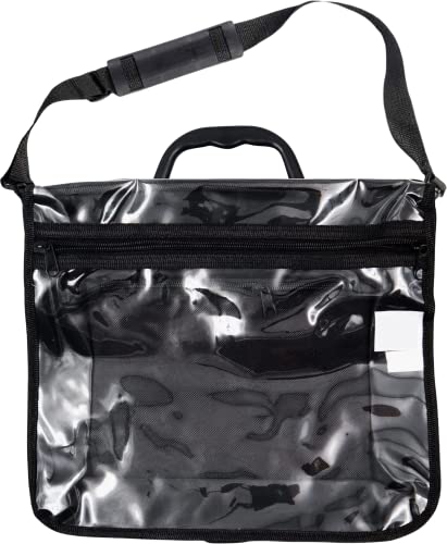 Ateret Judaica Black Tefillin & Tallit Tote Bag in Size L, Rain Proof with Carry Handle & Carrying Strap, Clear Front, Zippered Plastic Cover