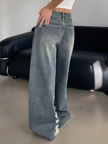 Image of Shasmi Women's Black Wide Leg Baggy Jeans | Loose Fit Denim Pants for Women | High Rise Streetwear | Casual Oversized Wide Leg Denim | Korean Style Baggy Trousers with Pockets (Jeans 296)