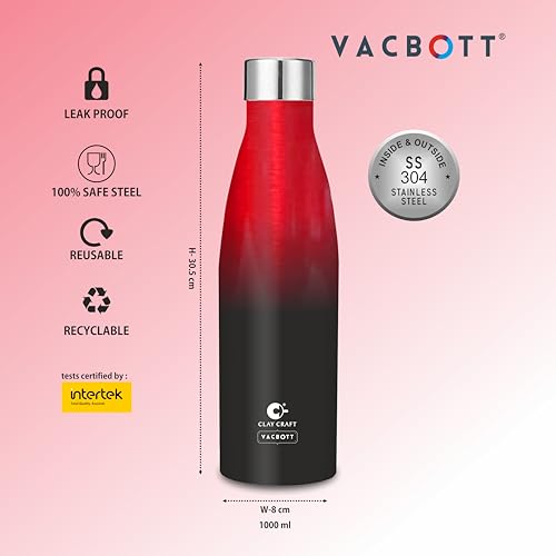 Image of Clay Craft Vacbott Gerald Dual tone Insulated Double Wall|18 Hours Hot and 24 Hours Cold Water Bottle Vacuum Insulated|Thermosteel|Flask 1000ml Bottles|BPA-Free|BIS Certified|1Year Limited Warranty