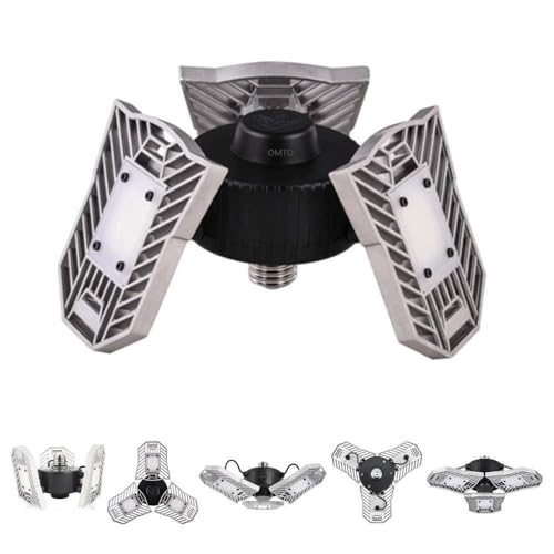 OMTO Deformable Garage Led Light High Intensity Mining Lamps Radar Motion-Activated Ceiling Light Garage, Warehouse,Attic,Workshop,Basement. (Warm White 3000K, Radar)