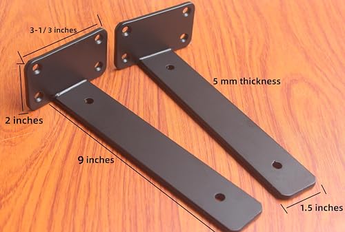 image for MHMYDZ 4 Pack - 9 inch Black Hidden L Shelf Bracket (1/5 Inch Thicked)