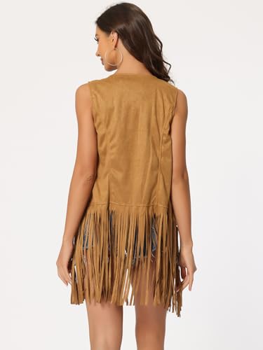 Allegra K Women's Sleeveless Fringe Vest Open Front Western 70s Outfits Faux Suede Tassel Cardigan4