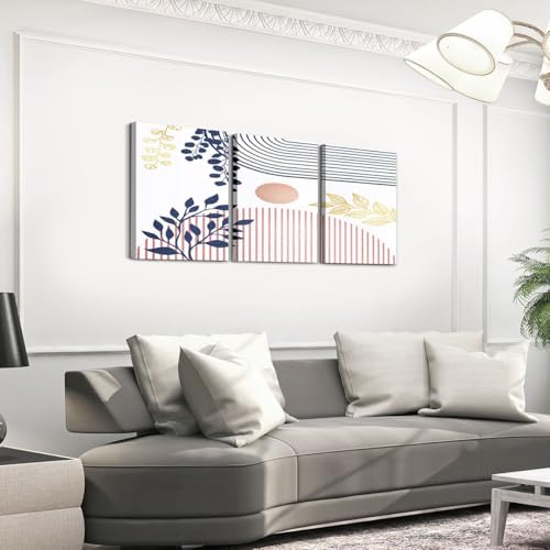 Pink Blue Boho Canvas Wall Art set of 3 Mid