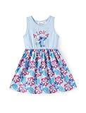 Disney Stitch Toddler Girl Dress Blue Floral Print Sleeveless Casual Summer Sundress Kids Birthday Party Home School Outfits Clothes 4-5T