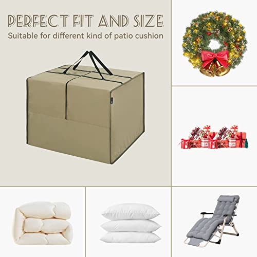 Sorara Square Cushion Cover Storage Bag, Outdoor Protective Zippered Patio Furniture Cover, Garden Furniture Cushion Carrying Bag With Handle, Water Resistant, 32''L X 32''W X 24''H,Brown #TOP5