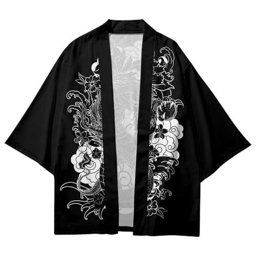 Image of Women's and Men Kimono Cardigan Japanese Long Sleeves Lightweight Open Front Coat Tops