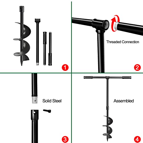 Longrun Manual Garden Hole Digging Drill Bit, Hand Drill Auger Post Hole Digger For Planting, Spiral Drill Planter For Bulb, Flower, Tree, Seedlings, Bedding Plants, Umbrella, Fence Holes-6"X 38" #TOP3