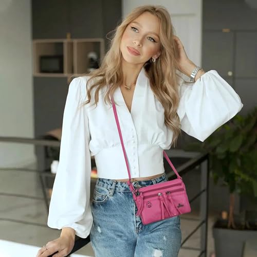 Image of Angel Kiss Small Crossbody Bag for Women Leather Crossbody Purse Triple Compartments Cell Phone Purse Shoulder Bags for Women