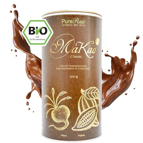MaKao Classic Kakao Maca Lucuma Carob (Bio Roh Vegan) Trinkschokolade ohne Zucker Kaffeeersatz Heiße Schokolade Schokomilch Superfood Getränkepulver - Hot Chocolate Cacao Drink Powder | PureRaw 500g