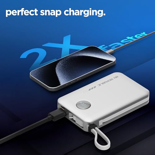 Image of Nu Republic Powerpop X4 10000mAh 22.5W Power Bank, Built-in Type-C & Lightning Cables, 4 Outputs, Quick Charge 3.0, PD Fast Charging, LED Display, Aluminium Body (Silver)