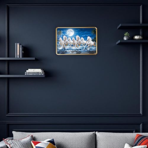 Image of 7 Running Horses Photo Frame, Ultra High Gloss Lamination, Vastu 12x18 Inch (Design 21)