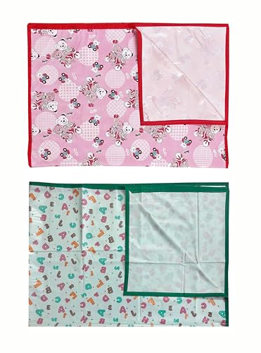 Image of EcoSoft Plastic Sheet,PVC Sheet for Kids,Rubber Sheet for Babies,Bed Wetting Protector(90 x 135 cm) (Pink Bear & Green ABC123)