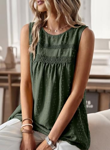 Image of Falechay Womens Summer Tops Boho Shirts Crewneck Sleeveless Tank Tops Flowy Lace Hem Casual Blouses Clothing Trendy 2026
