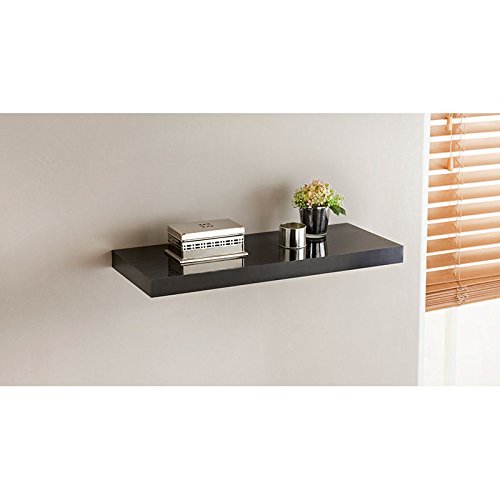 spot on dealz High Gloss Wall Floating Shelf/Shelves White/Black/Grey Display Storage Unit (Black, 80CM) โ image 1