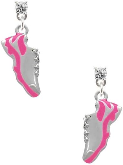 Hot Pink Running Shoe Crystal Post Earrings