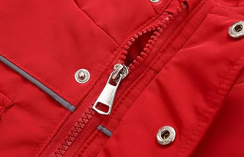 DINGDONG'S CLOSET Kid Boy Girl Winter Hooded Multi-Pocket Fur Down Parka Puffer Jacket+Snow Bibs 2-Piece Snowsuit Skisuit Set3