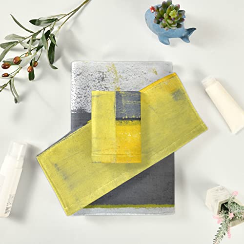Hatesah Yellow And Grey Bath Towels Set,Soft Highly Absorbent Abstract Art Bathroom Towel Set 3 Pcs,1 Bath Towel,1 Hand Towel,1 Washcloth,Decorative Bath Towels Sets For Bathroom,Spa,Hotel,Gym,Yoga #TOP5