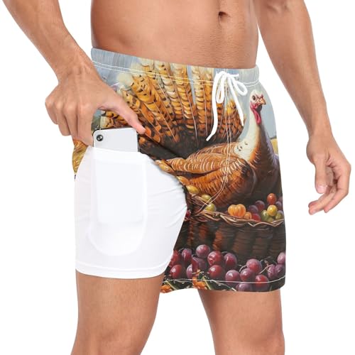 Autumn Turkey Men's Swim Trunks with Liner Quick Dry Beach Shorts Swimwear Bathing Suit S-XXL4