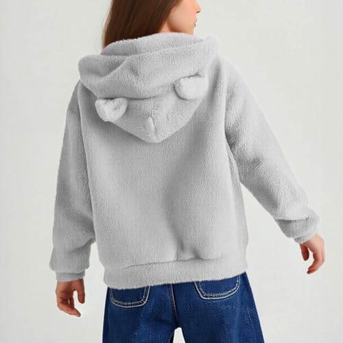 Girls Fuzzy Hoodie Warm Fleece Cute Pullover Sweatshirts with Ear Hood Fashion Fall Winter Hooded Sweatshirt 4-15T3