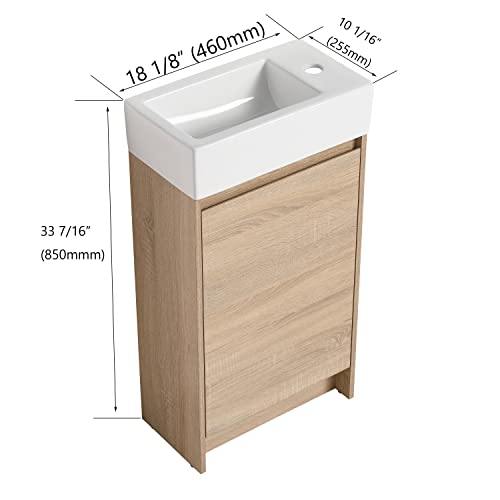 Artchirly 18 Inch Bathroom Vanity With Sink, Single Sink Modern Bathroom Vanities, Freestanding Bathroom Vanity, Small Bathroom Dresser, Small Bathroom Sink And Vanity (Light Oak, 18 * 10) #TOP1