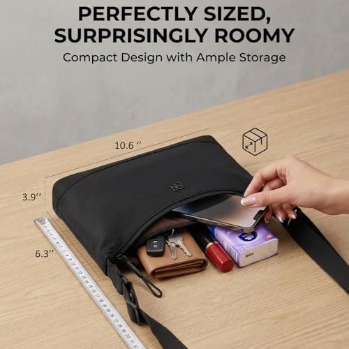 Image of Eslcorri Lightweight Nylon Crossbody Bag for Women, 3 Pocket Casual Shoulder Purse with Adjustable Strap for Travel Daily Use | Well-organized