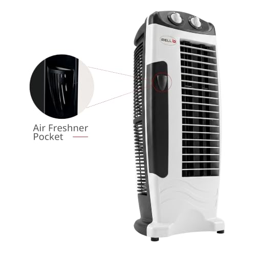 Image of IBELL Tower Fan with 25 ft Air Throw, 4-Way Air Distribution, Energy-Efficient Operation, Rust-Resistant Body, Compact Design for Home & Office (White & Black)