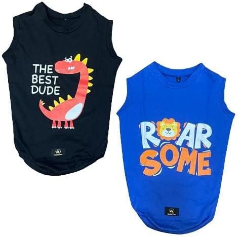 Printed Tshirts for Dogs and Cats Pet T-Shirts Costumes Dog Shirts- Black and Royal Blue (Large 18") Set of 2 Tshirts