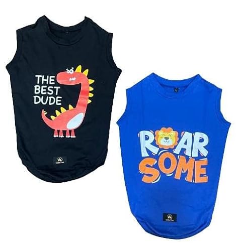 Golden Tails Printed Tshirts for Dogs and Cats Pet T-Shirts Costumes Dog Shirts- Black and Royal Blue (Large 18