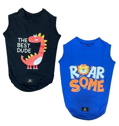Printed Tshirts for Dogs and Cats Pet T-Shirts Costumes Dog Shirts- Black and Royal Blue (Large 18") Set of 2 Tshirts