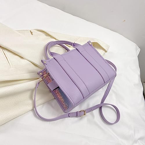 Tote Bags For Women, Sequin Leather Mini Tote Bag With Zipper, Shoulder/Crossbody/Handbag(11 * 8.26 * 4.3 In) (Purple) #TOP7